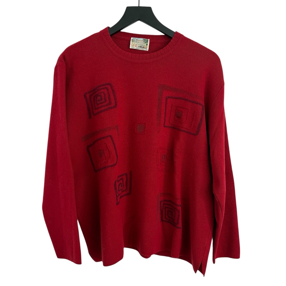 Red Geometric Pattern Crewneck Sweater